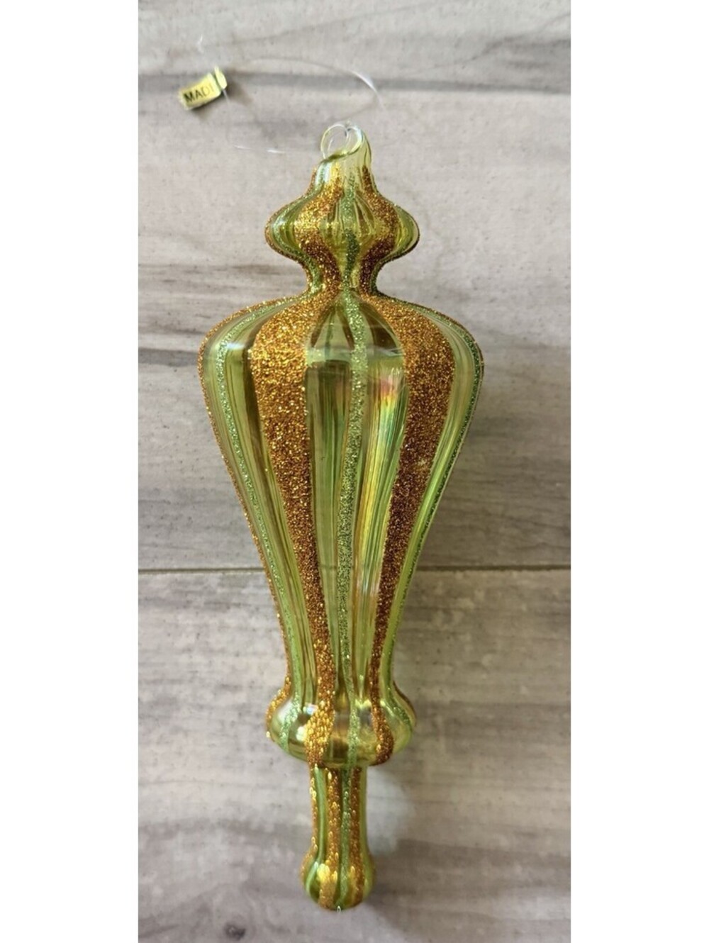 Elegant Tall 7 inch Gold  Green Blown Art Glass Finial Christmas Tree Ornament